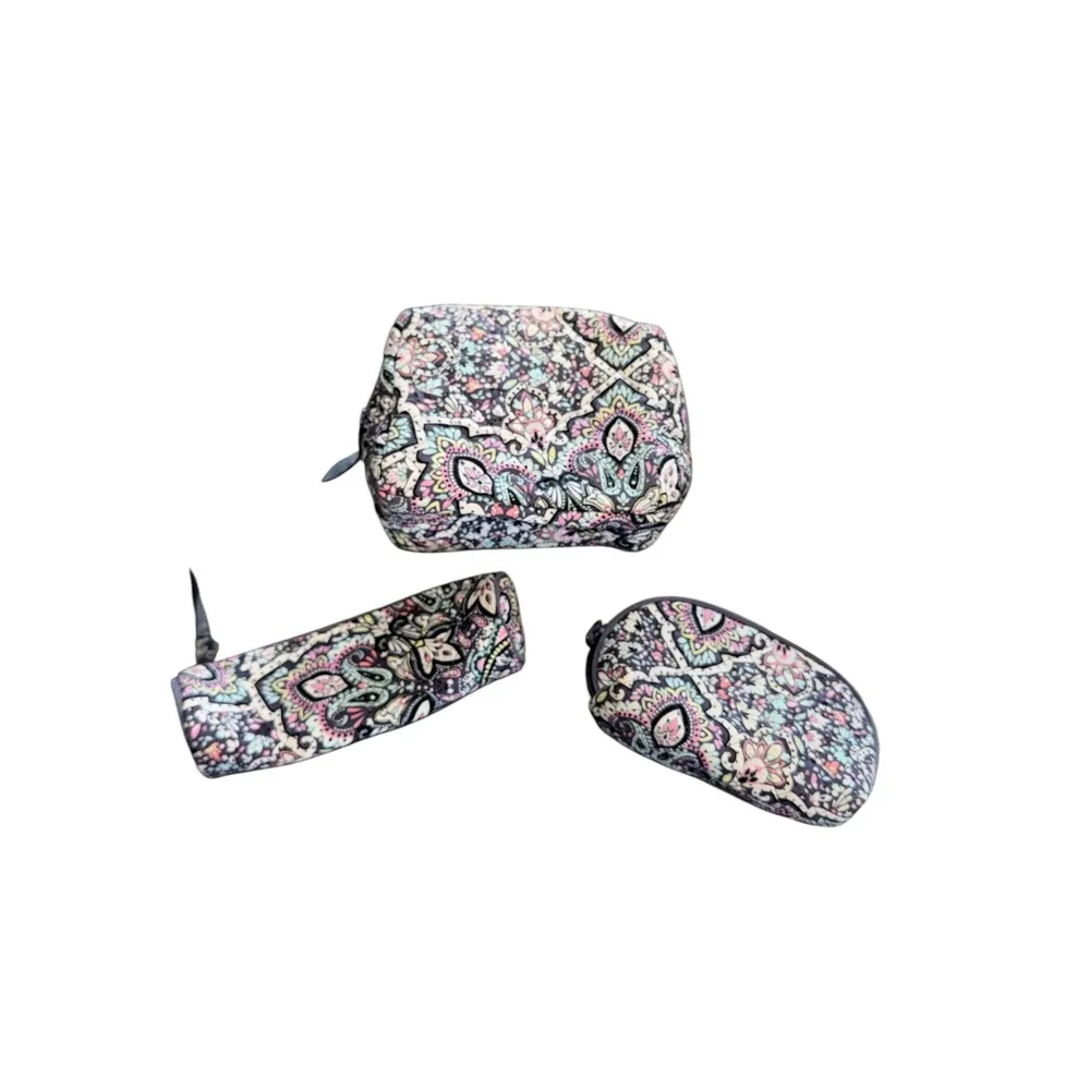 Vera Bradley Bonbon Medallion 3 Piece Cosmetic Bag Set Quilted Travel Makeup